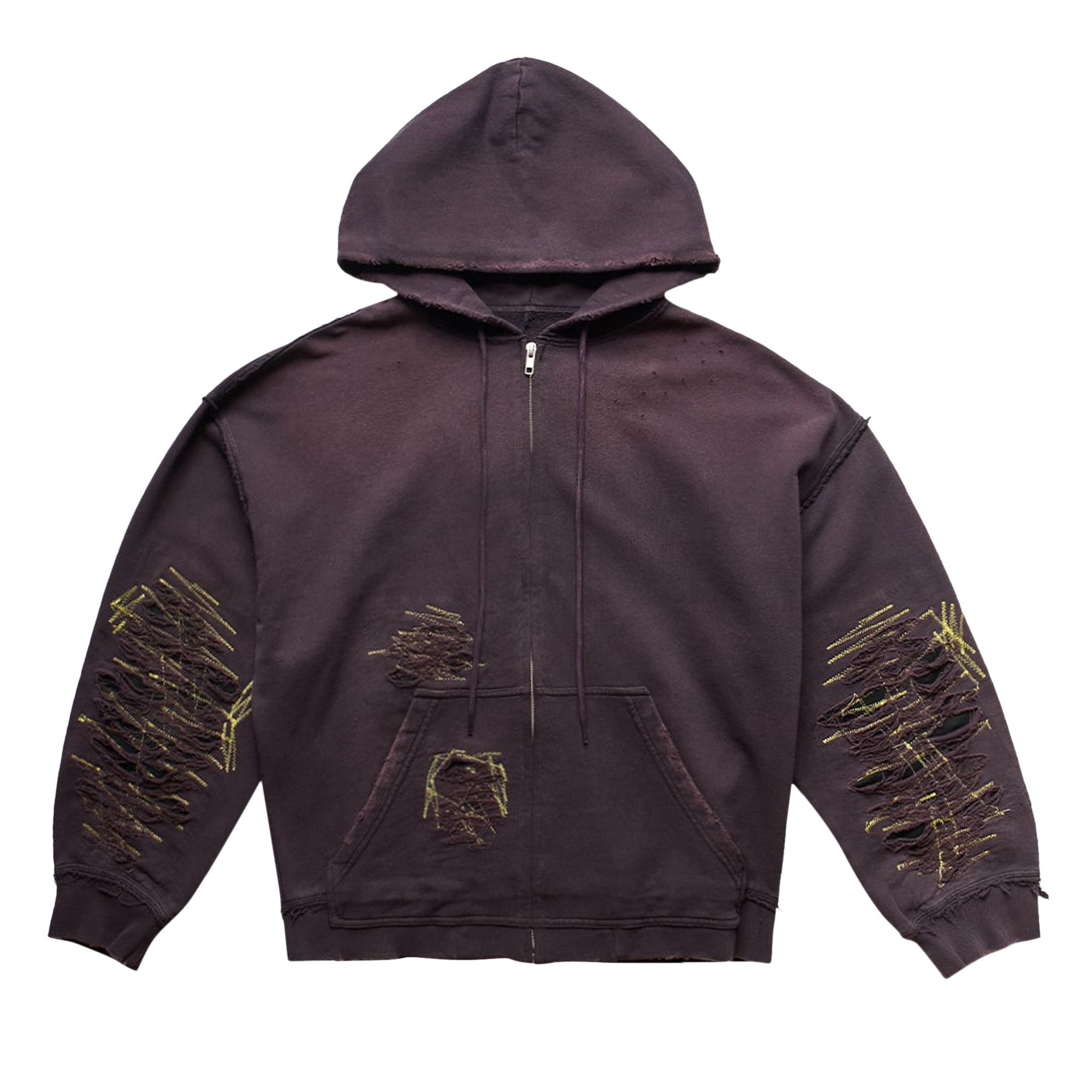 Buy MM6 Maison Margiela Destroyed Zip-Up Hoodie 'Purple