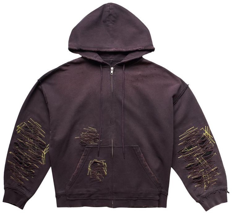 MM6 Maison Margiela Destroyed Zip Up Hoodie Purple