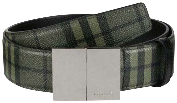 Burberry Check Plaque Leather Belt Military Green