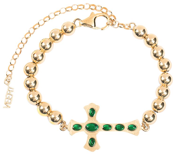 VEERT The Green Cross Bracelet Yellow GoldGreen Agate