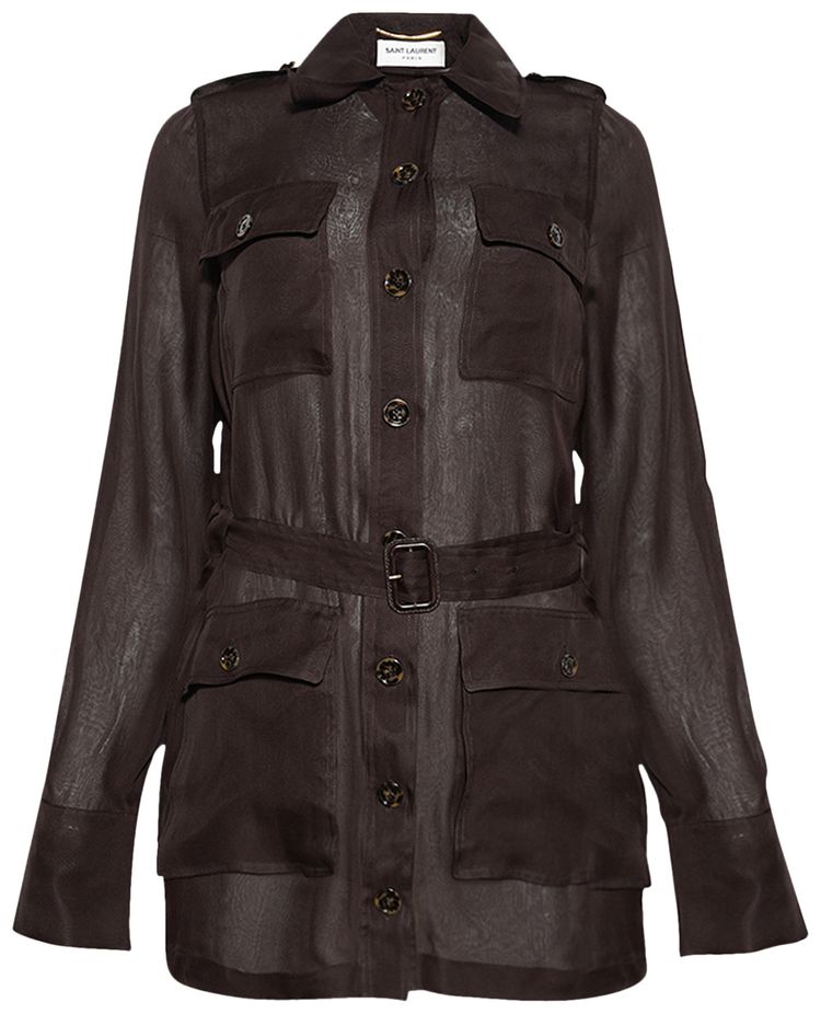 Saint Laurent Chiffon Shirt Dress Chocolat
