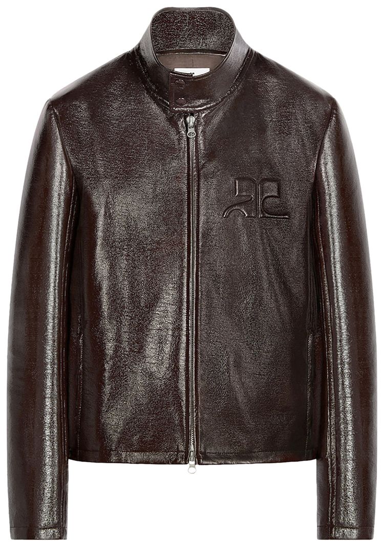 Courreges Zipped Vinyl Biker Jacket Chocolate