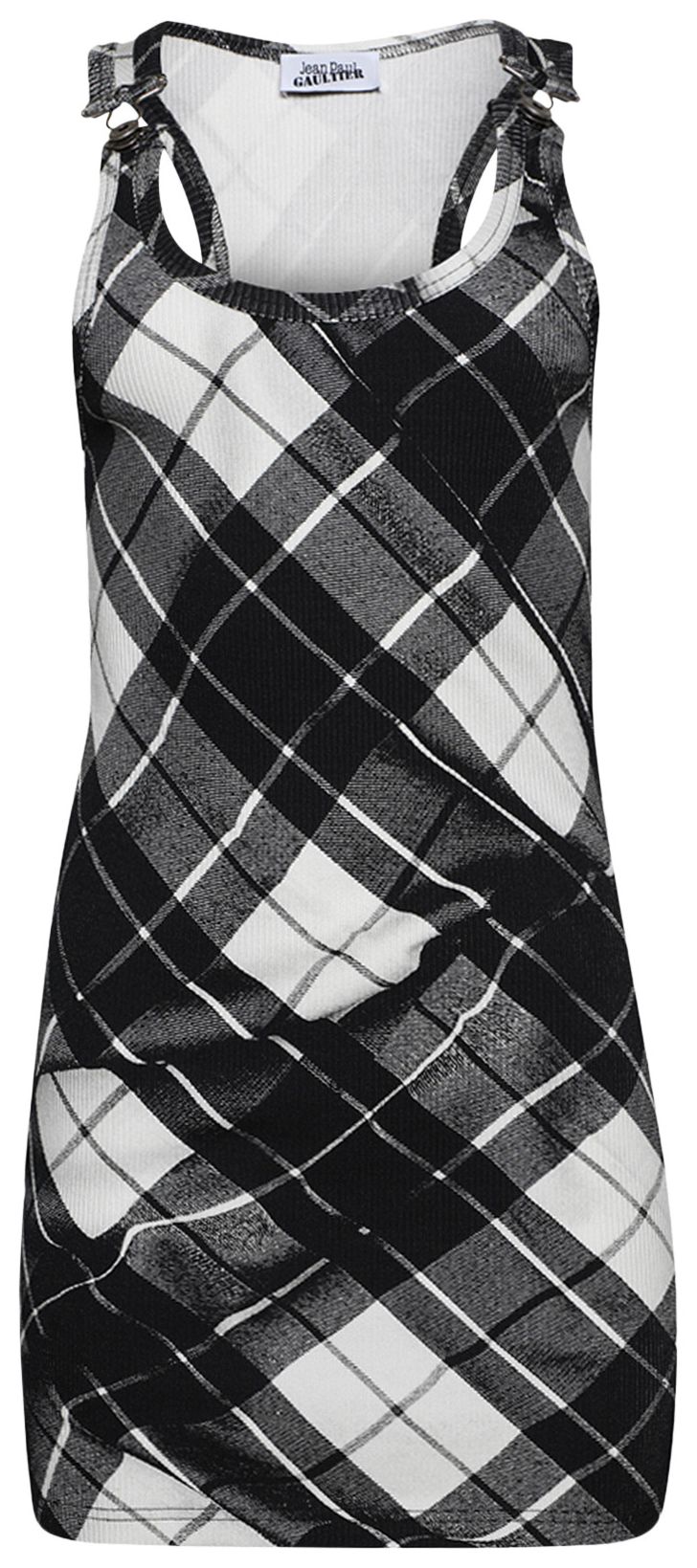 Jean Paul Gaultier Tartan Tank Top Mini Dress BlackGreyWhite