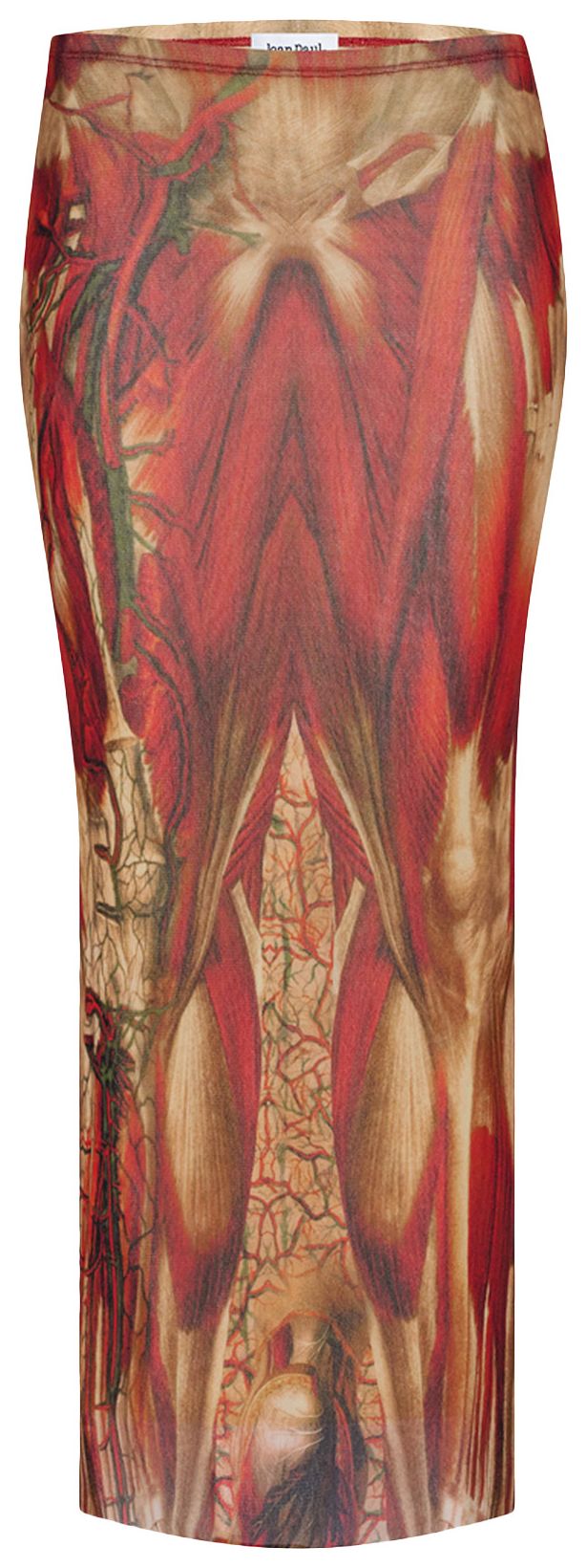 Jean Paul Gaultier Ecorche Mesh Printed Long Skirt RedOrangeGreen