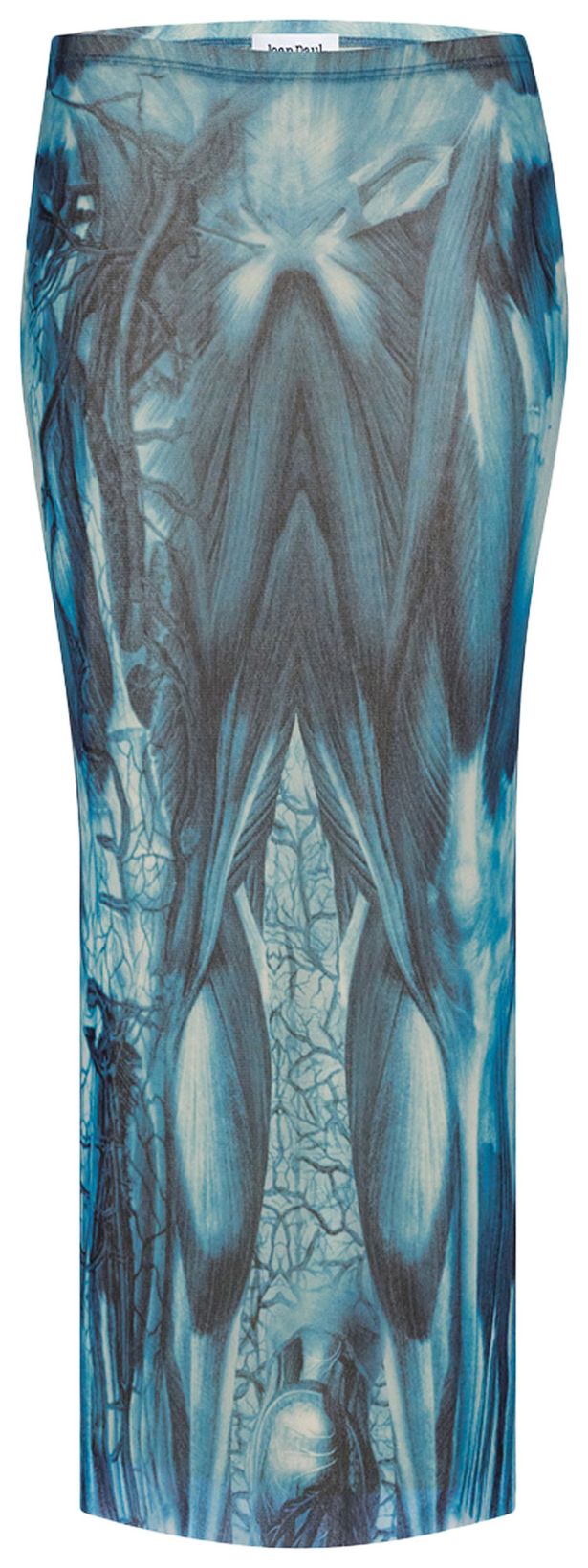 Jean Paul Gaultier Ecorche Mesh Printed Long Skirt BlueLight BlueWhite