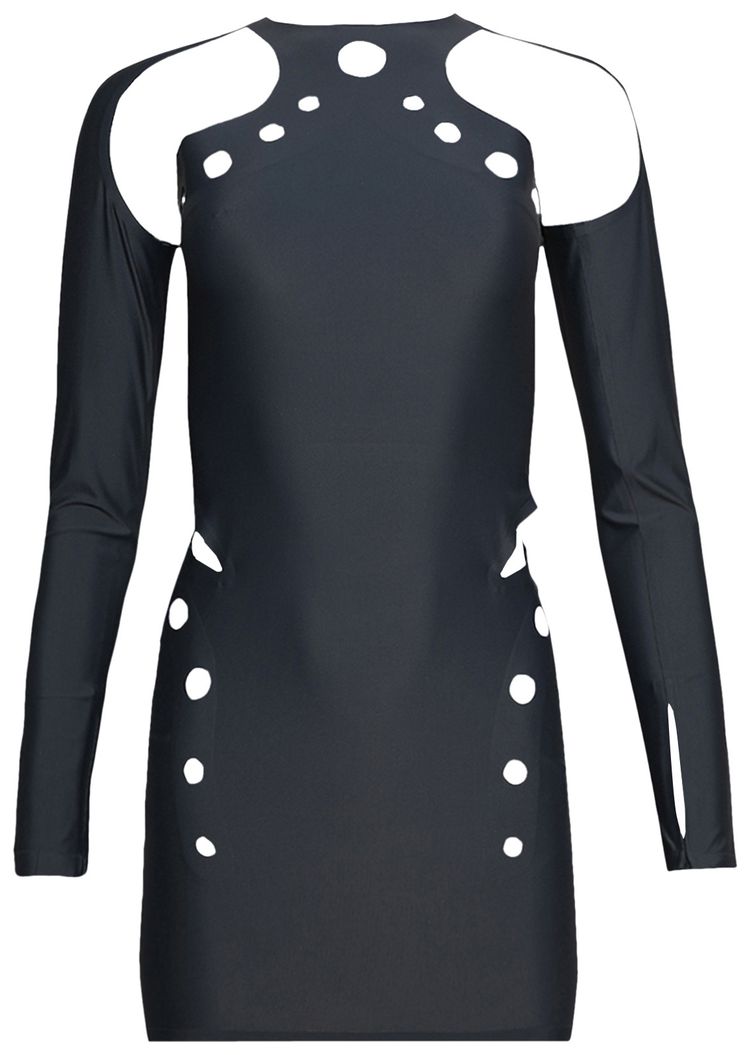 Jean Paul Gaultier Perforated Long Sleeve Mini Dress Dark Grey