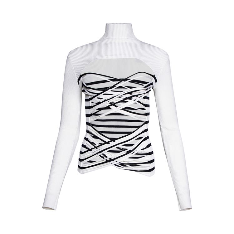 Jean Paul Gaultier Mariniere Laceree Long Sleeve Top WhiteNavy