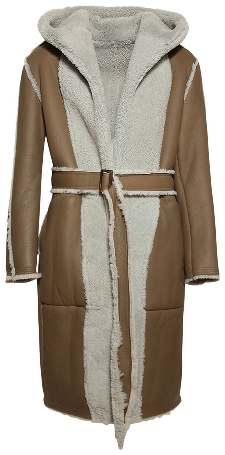 Rick Owens Porterville Reversible Shearling Hooded Coat BeanPale Blue