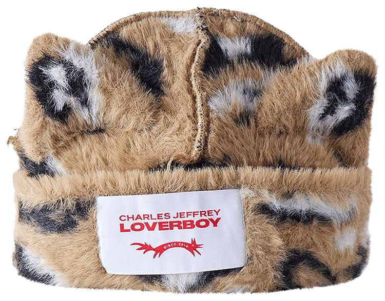 Charles Jeffrey Loverboy Fluffy Chunky Ears Beanie Brown Leopard