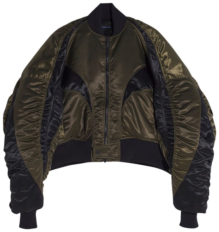 Mugler Satin Bomber Jacket MilitaryBlack