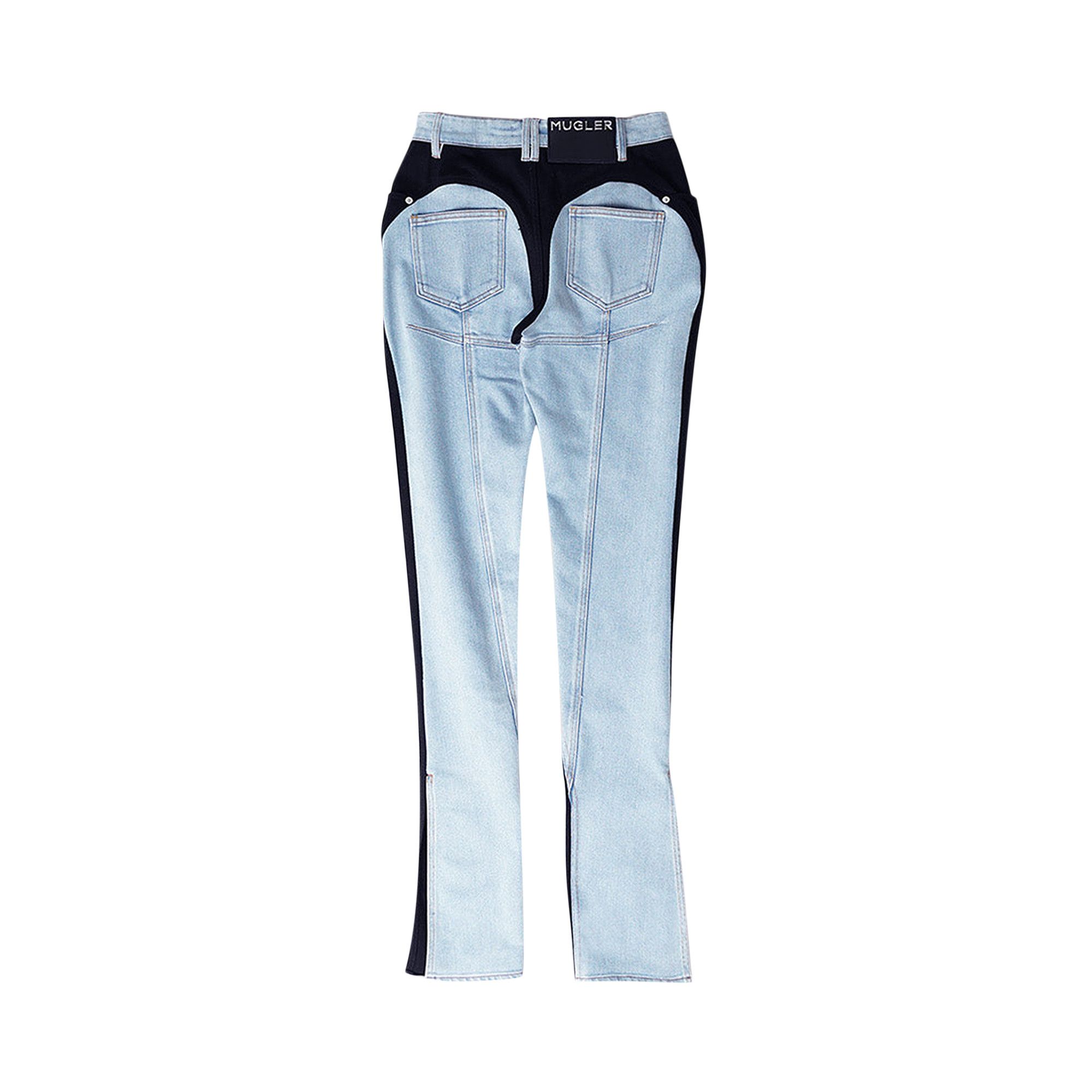 【関税込み】Mugler ブルー パネル ジーンズ Mugler bi-color straight-leg Jeans | Blue | FARFETCH