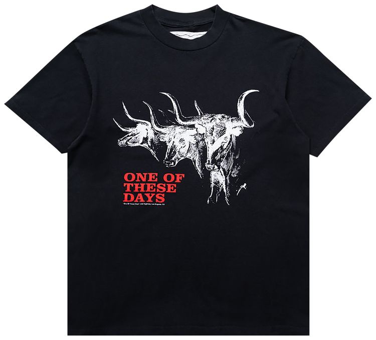 One Of These Days Long Horn Short Sleeve T Shirt Washed Black