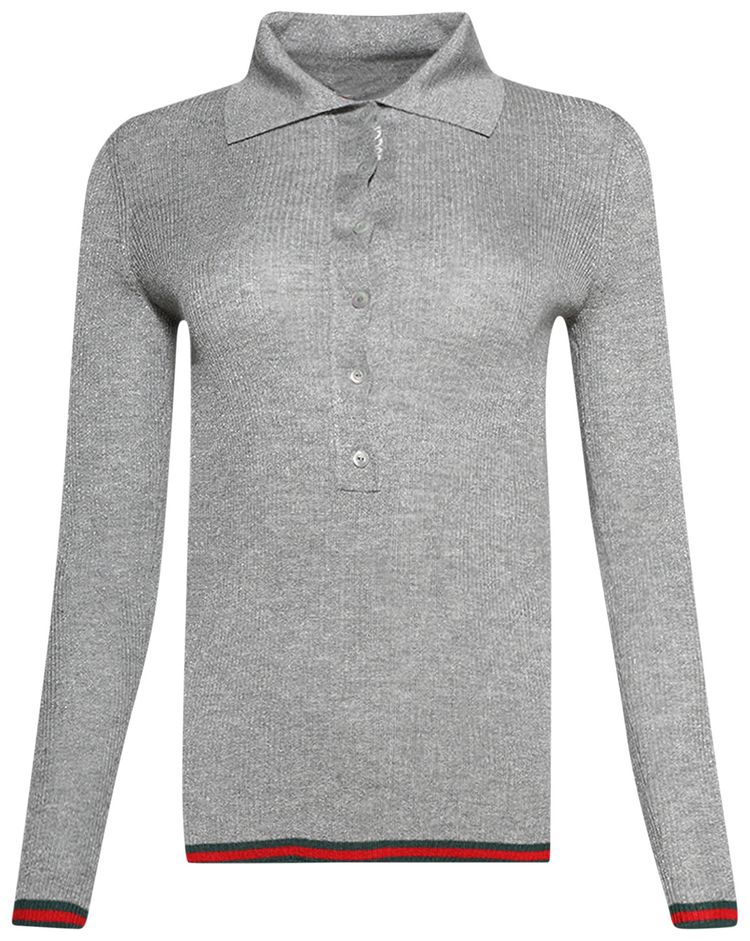 Gucci Extra Fine Rib Cashmere Knit Top Shiny Grey
