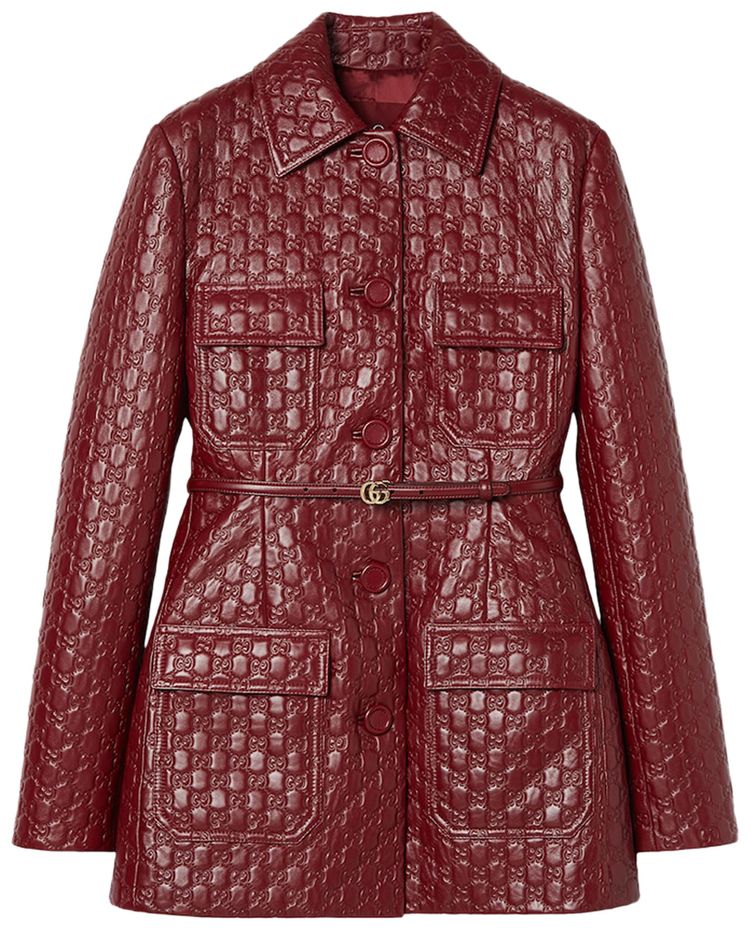 Gucci Embossed Leather Jacket Rosso Ancora