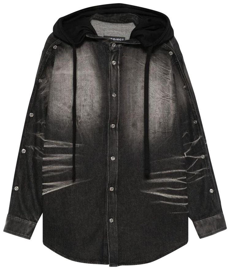 YProject Insert Hood Denim Shirt Faded Black
