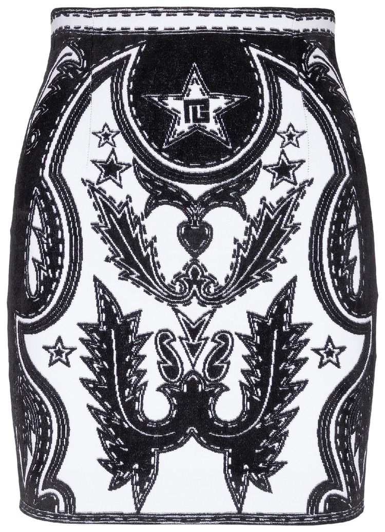 Balmain PB Western Short Skirt WhiteBlack