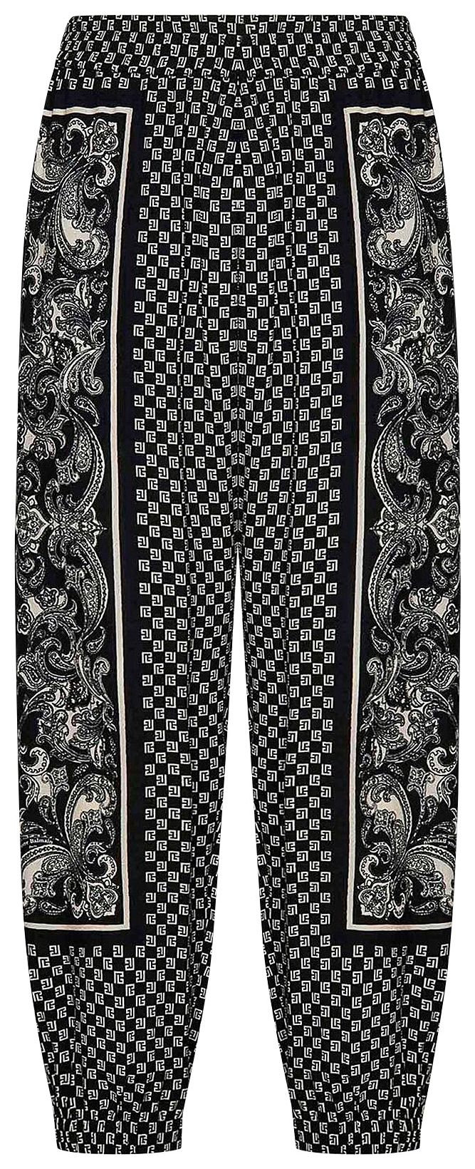 Balmain Mini Monogram Paisley Print Trousers BlackIvory