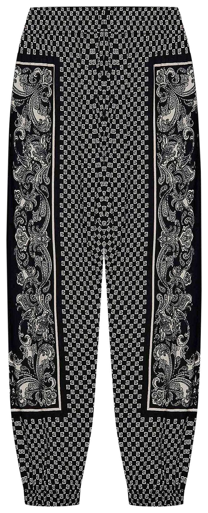 Balmain Mini Monogram Paisley Print Trousers BlackIvory