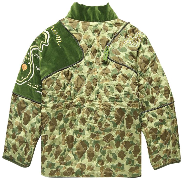 Kapital Rayon Satin Quilting Camo Kesa Sham Bomber Jacket Beautiful Vietnam Khaki