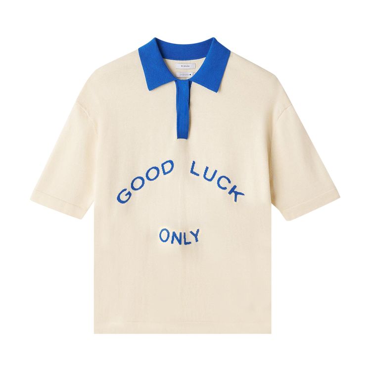 Mr Saturday Knit Short Sleeve Polo EcruBlue
