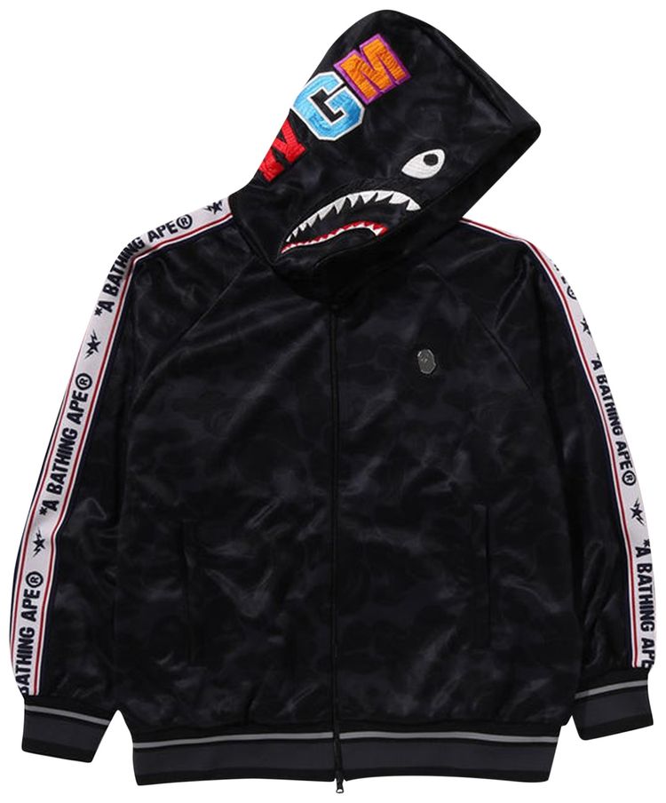 BAPE Solid Camo Relaxed Fit Shark Full Zip Hoodie Black