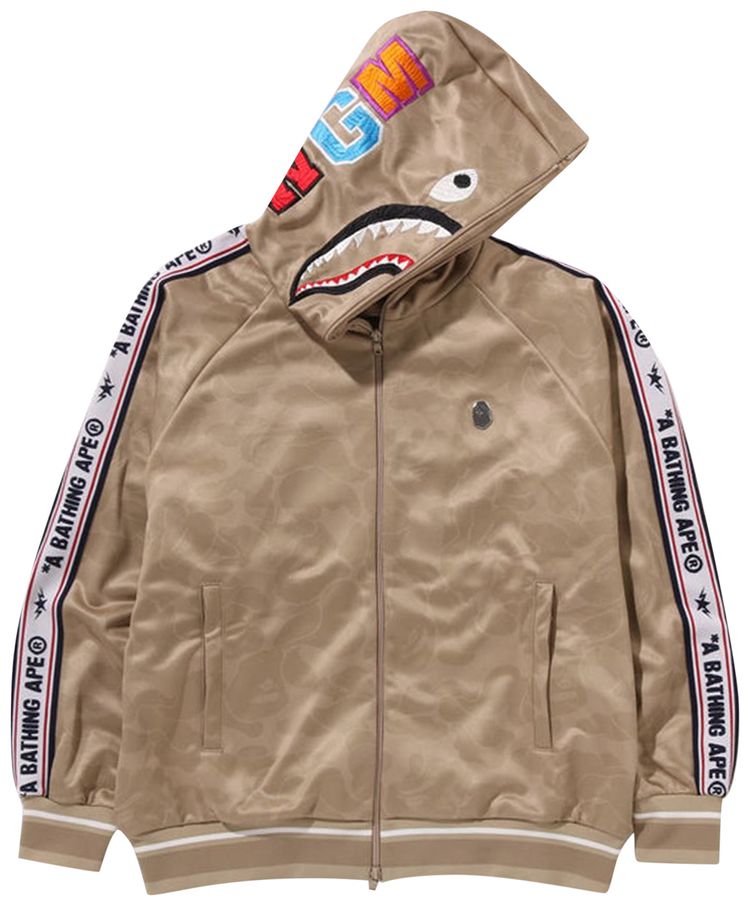 BAPE Solid Camo Relaxed Fit Shark Full Zip Hoodie Beige