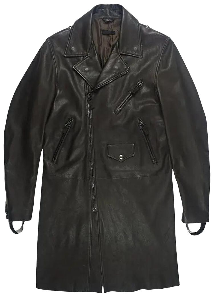 Helmut Lang Leather Bondage Rider Coat Black