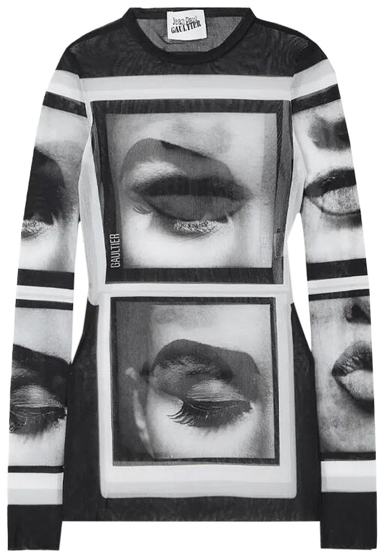 Jean Paul Gaultier Mesh Long Sleeve Top BlackGreyWhite