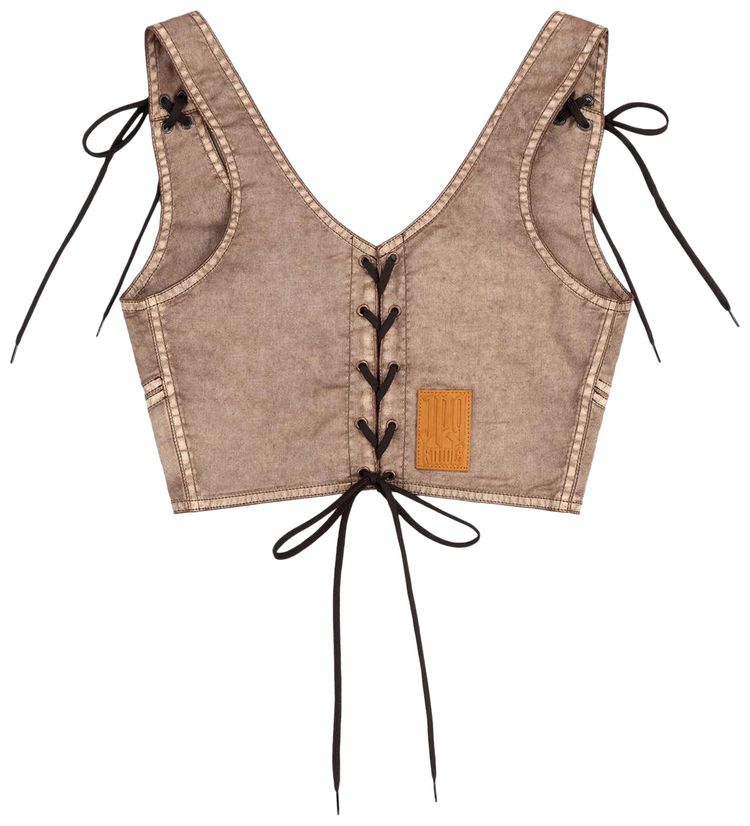 Jean Paul Gaultier x KNWLS Laced Branded Patch Sleeveless Crop Top BrownEcru