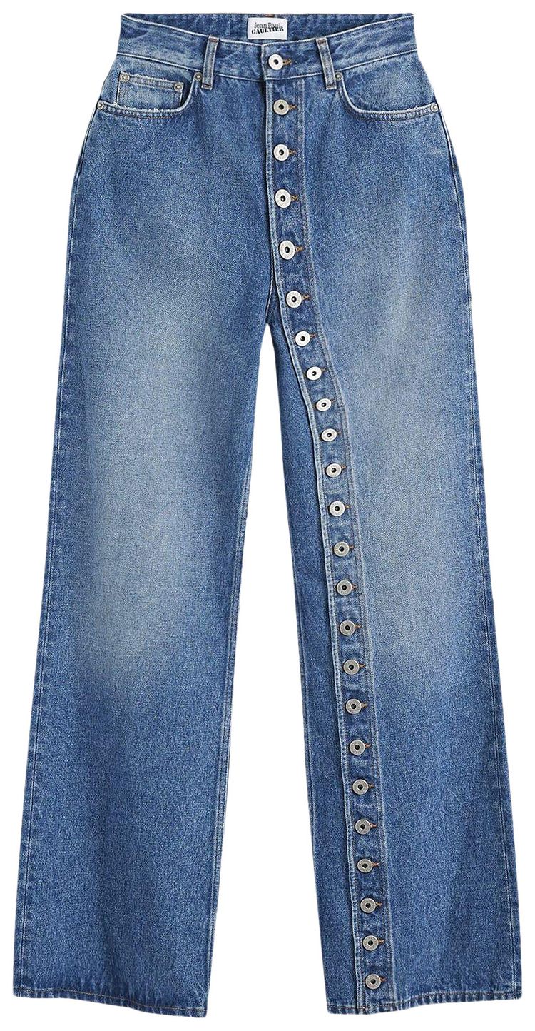 Jean Paul Gaultier Buttoned Leg Jeans Vintage Blue