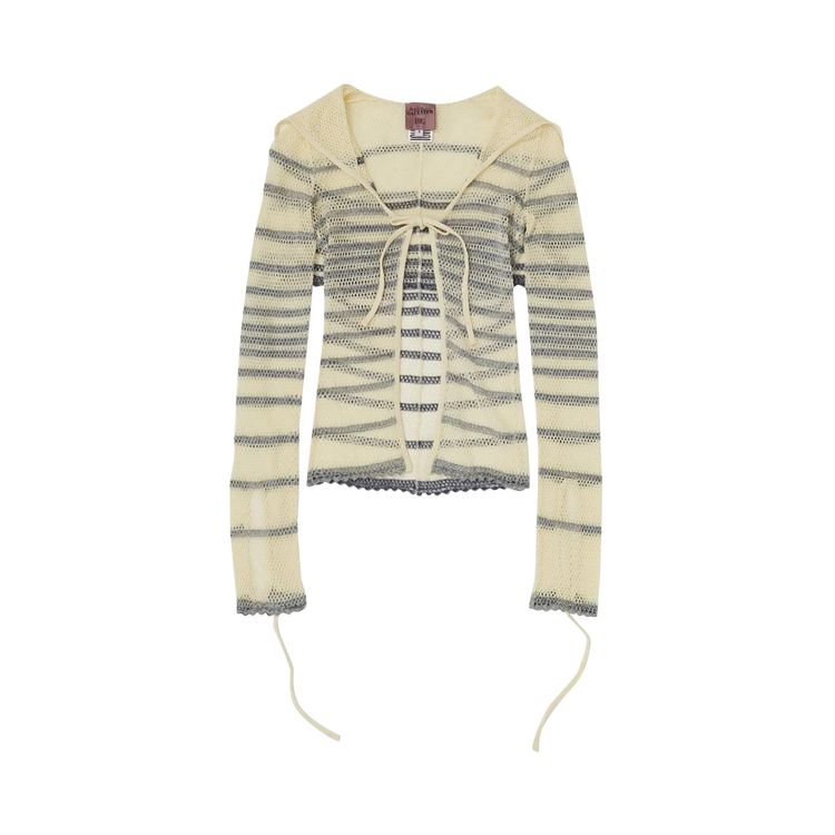 Jean Paul Gaultier x KNWLS Pointelle Long Sleeve Cardigan EcruNavy