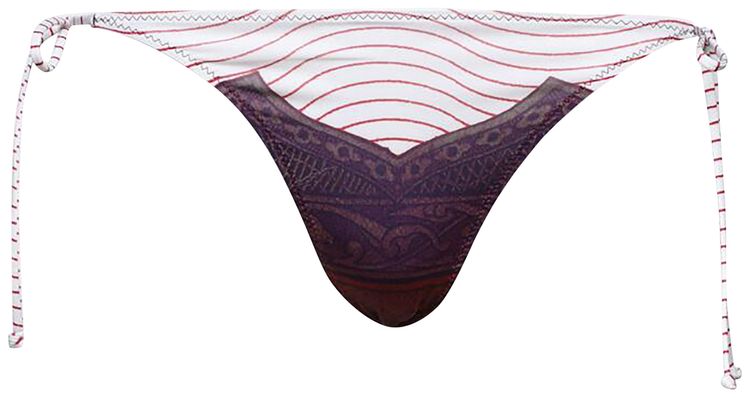 Jean Paul Gaultier Cartouche Printed Bikini Bottom RedWhiteBurgundy