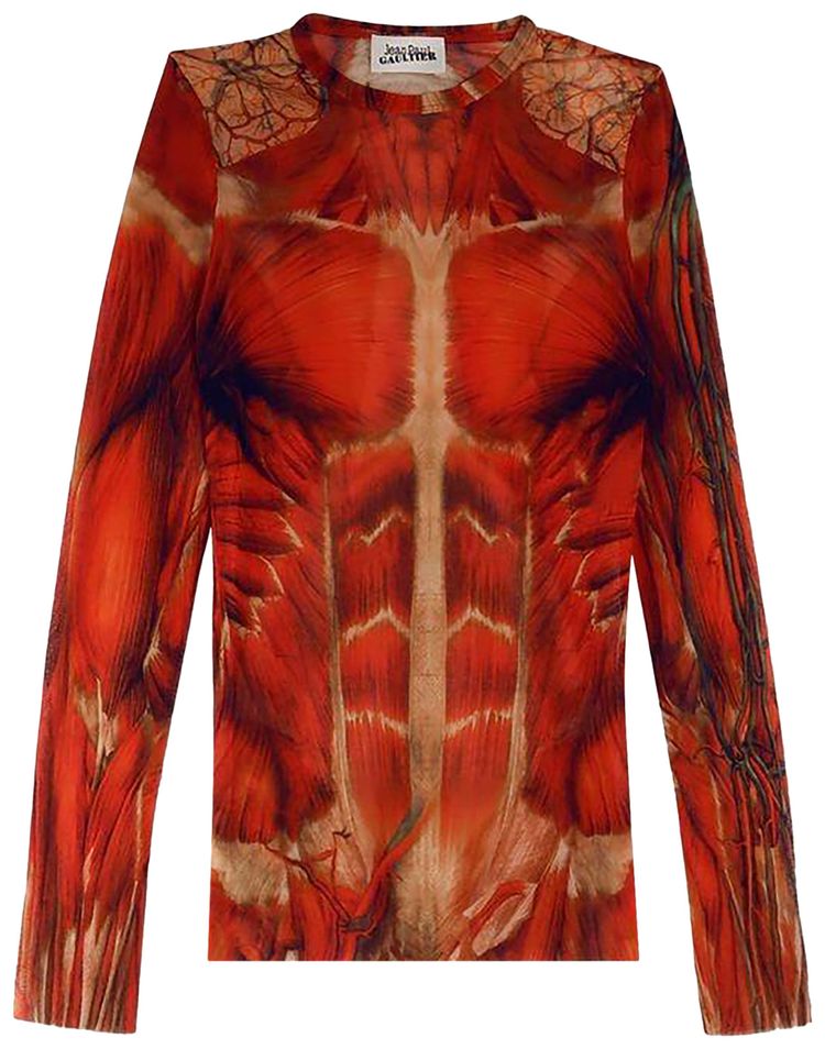Jean Paul Gaultier Ecorche Mesh Printed Long Sleeve RedOrangeGreen