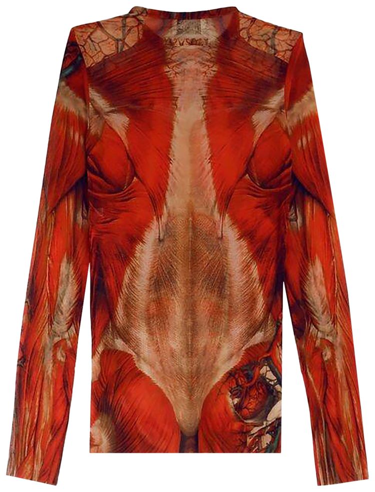 Jean Paul Gaultier Ecorche Mesh Printed Long Sleeve RedOrangeGreen