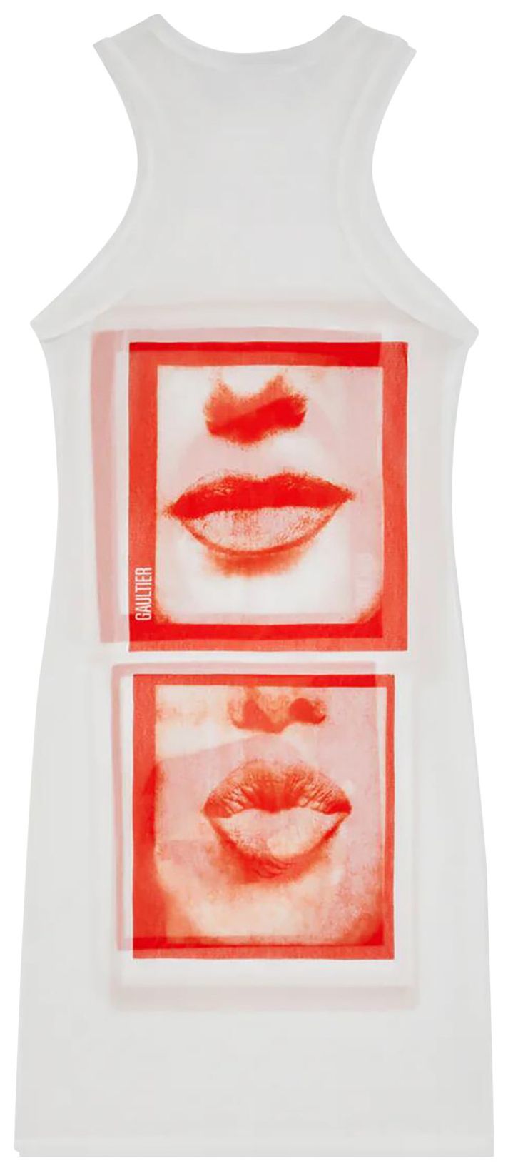 Jean Paul Gaultier Eyes And Lips Mesh Tank Top Short Dress WhiteRedLight Orange