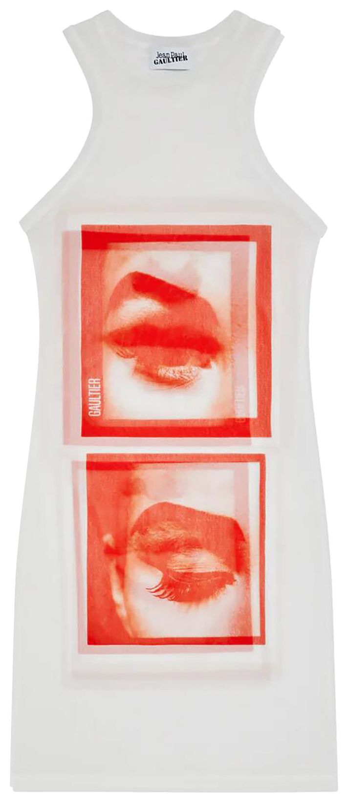 Jean Paul Gaultier Eyes And Lips Mesh Tank Top Short Dress WhiteRedLight Orange