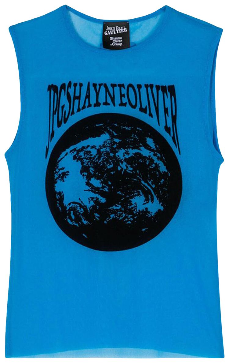Jean Paul Gaultier Flocked Earth Mesh Printed Tank Top Ibiza BlueBlack