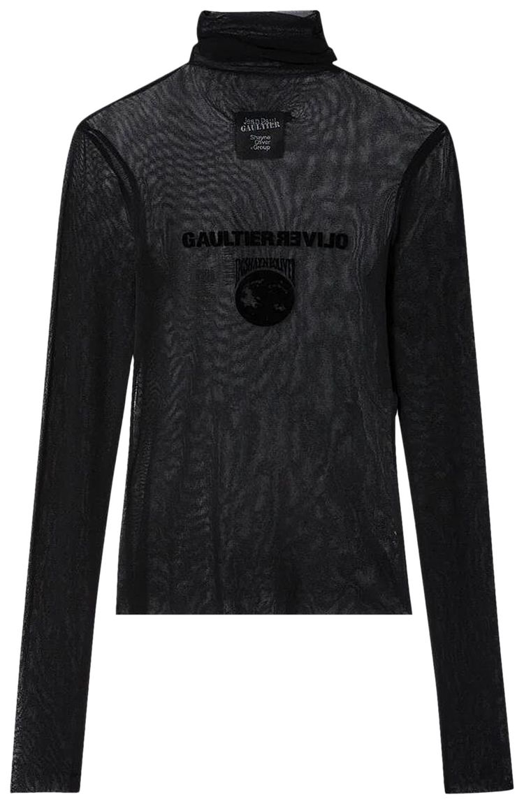 Jean Paul Gaultier Flocked Earth Mesh Turtle Neck BlackBlack