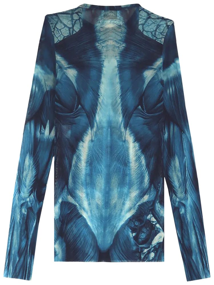 Jean Paul Gaultier Ecorche Mesh Printed Long Sleeve BlueLight BlueWhite