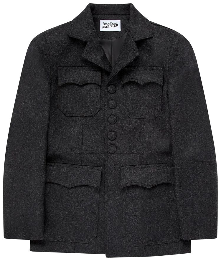 Jean Paul Gaultier Perforated Cyber Single Breasted Jacket Dark Grey