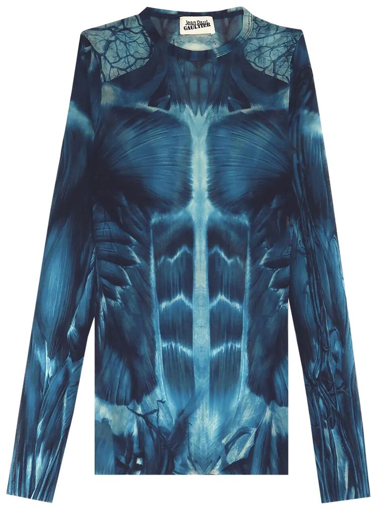 Jean Paul Gaultier Ecorche Mesh Printed Long Sleeve BlueLight BlueWhite