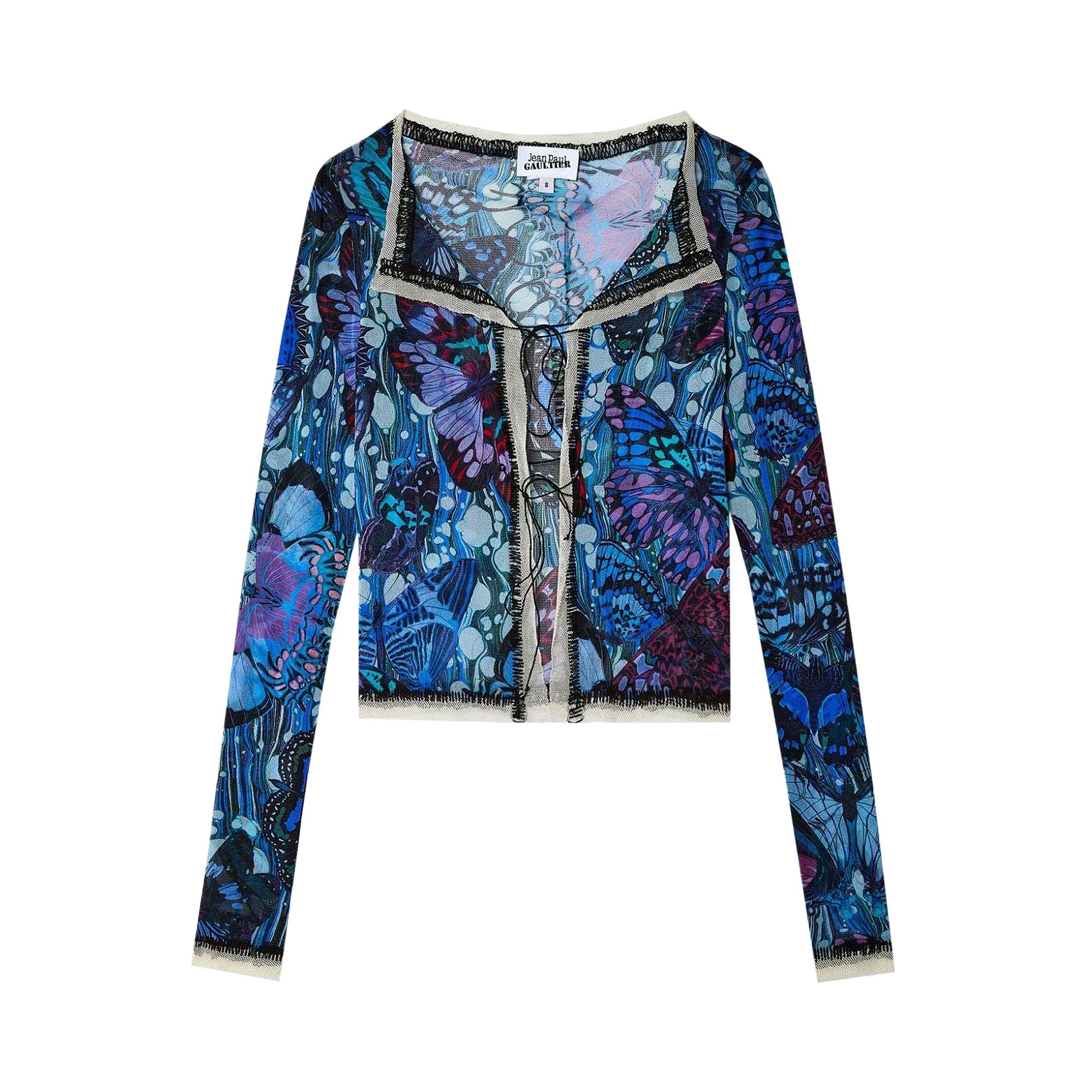 Jean Paul GAULTIER カーディガン 花柄 シースルー 青薔薇 Buy Jean Paul Gaultier Papillon Mesh Long-Sleeve Cardigan 'Blue