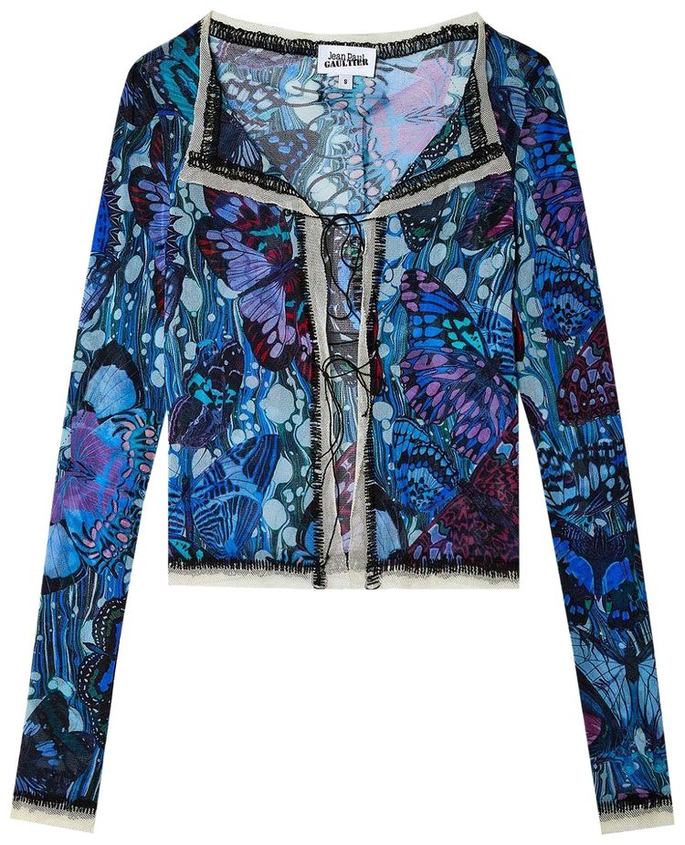 Jean Paul Gaultier Papillon Mesh Long Sleeve Cardigan BlueMulticolor
