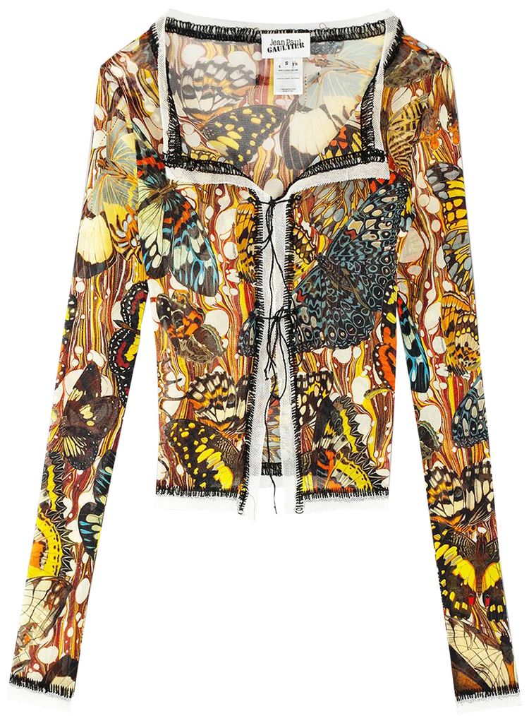 Jean Paul Gaultier Papillon Mesh Long Sleeve Cardigan YellowMulticolor