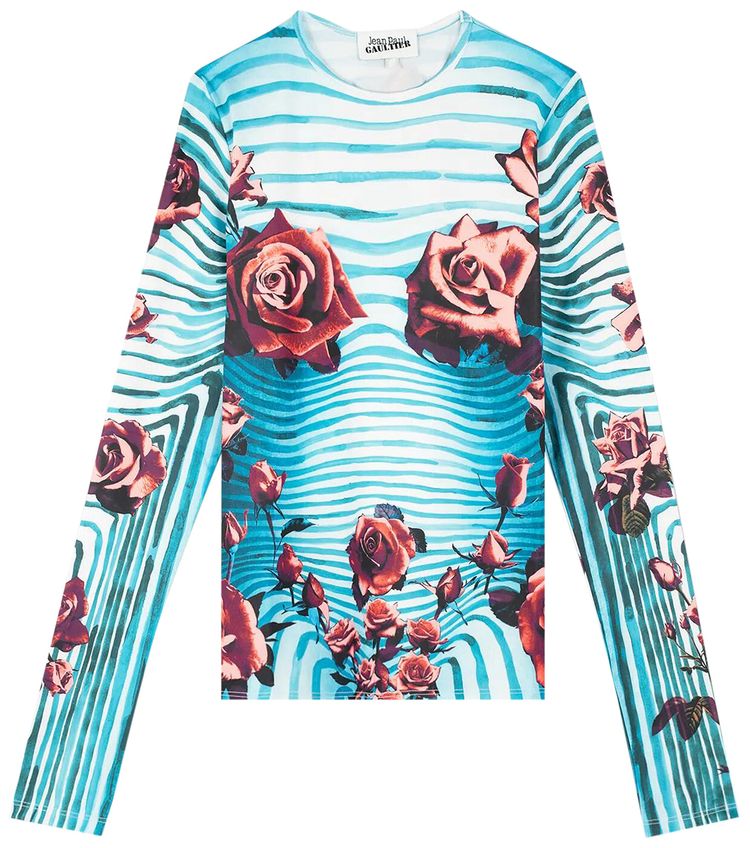 Jean Paul Gaultier Flower Body Morphing Long Sleeve Top BlueRedWhite