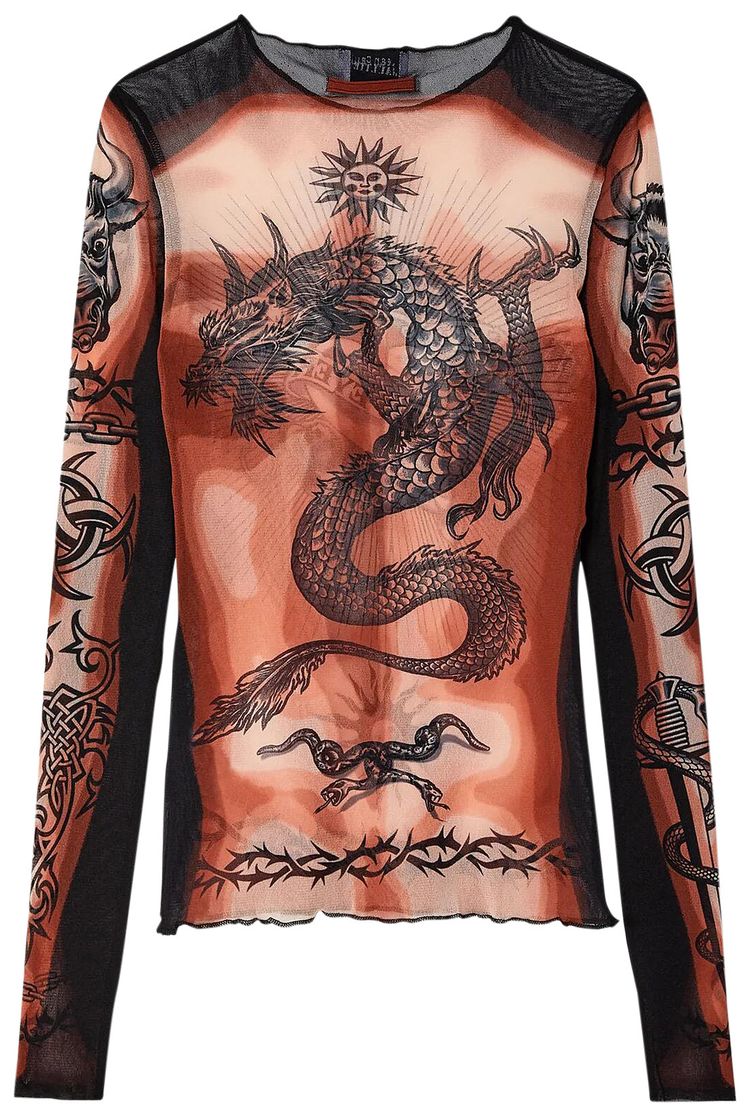 Buy Jean Paul Gaultier Printed Safe Sex Tattoo Long-Sleeve Crewneck Top  'Nude/Brown/Black' - 23 15 U TO118 T538 636000 | GOAT, image size:750x1116