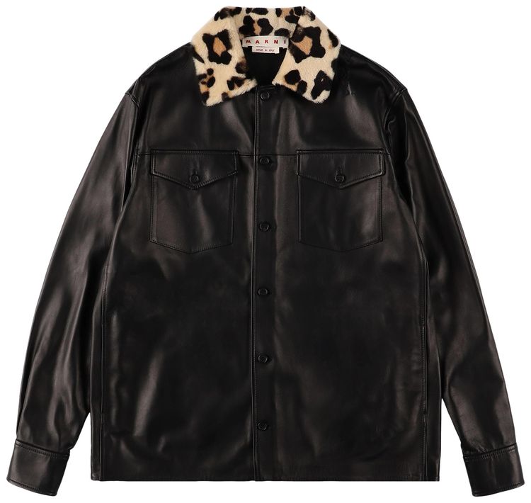Marni Leather Shirt With Shearling Collar Black