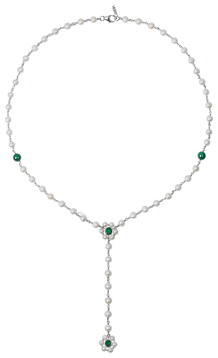 VEERT The Macro Flower Pearl Rosary Yellow GoldPearlGreen Onyx