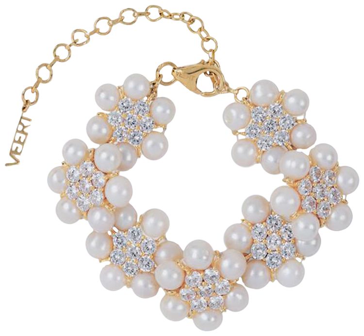 VEERT The 42 Pearl Clear Flower Bracelet Yellow GoldPearl