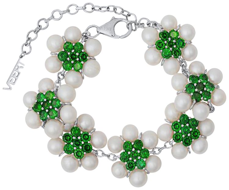 VEERT The 42 Pearl Flower Bracelet White GoldPearlGreen